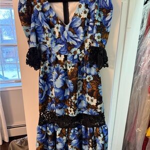 Blue and White Tiered Smocked Maxi Dress with Puff Sleeves